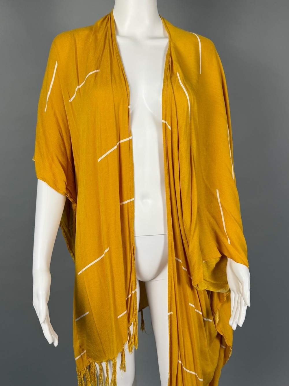 Mustard Yellow Shawl Wrap with White Stripe Accent - Unbranded